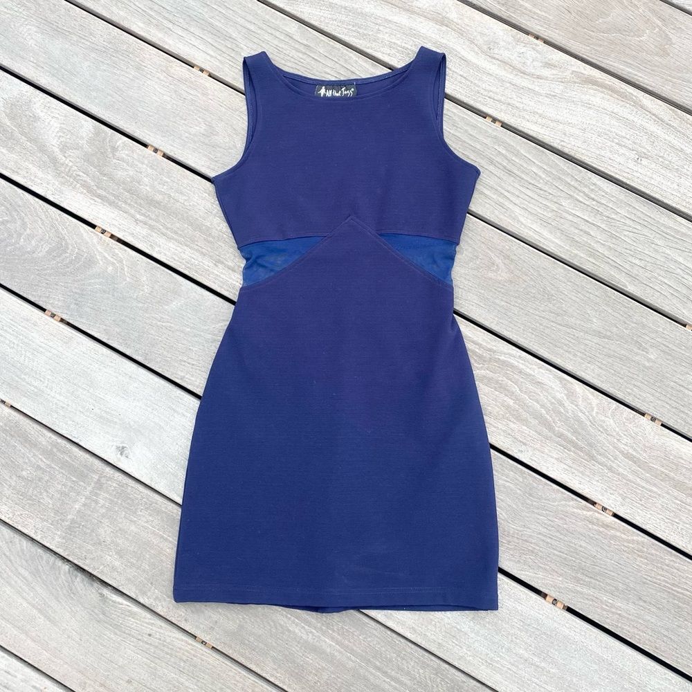 Vtg Sexy Tight Sheer Mesh Navy Blue Mini Dress XS / Small Womens All That Jazz